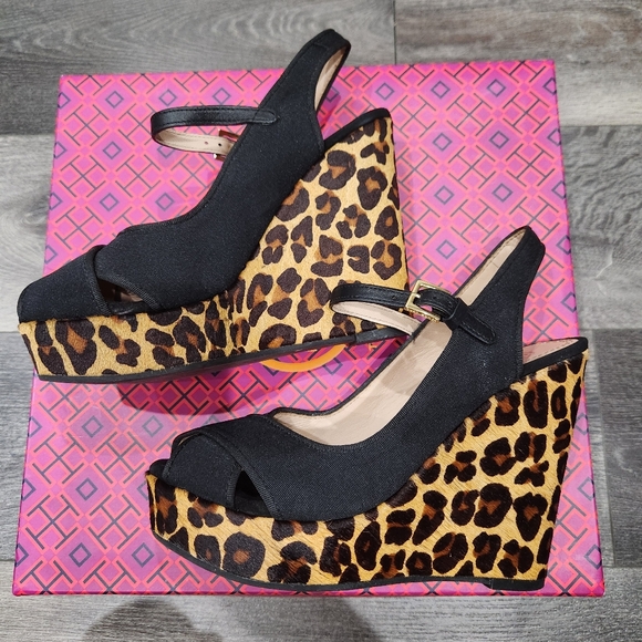 Tory burch black ocelot leopard wedge - Picture 3 of 6